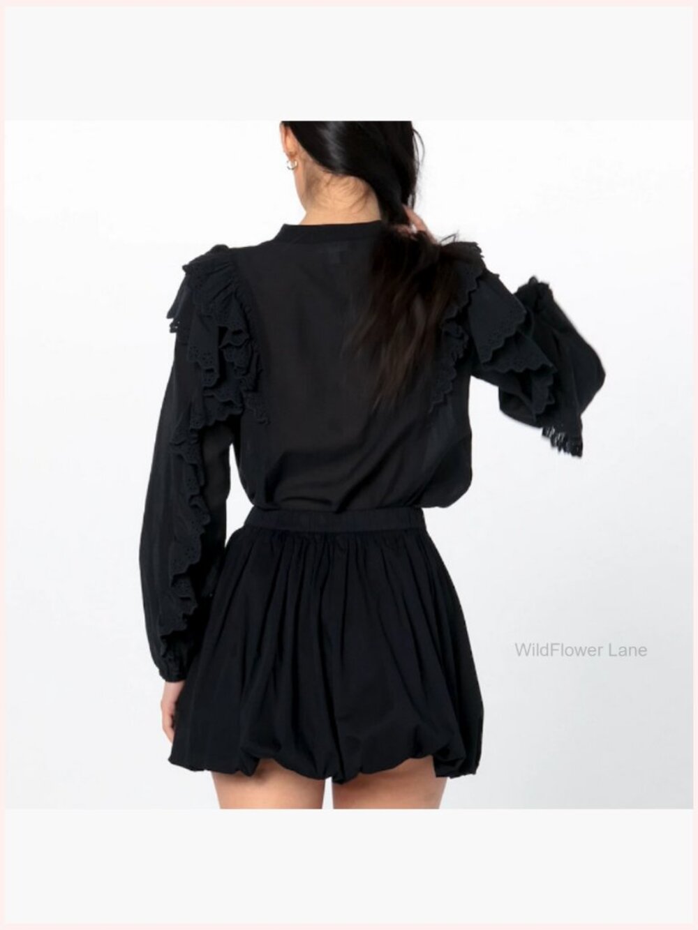 Dramatic Ruffle Sleeve Cotton Blouse - Loose Fit, Button Front - Picture 7 of 7